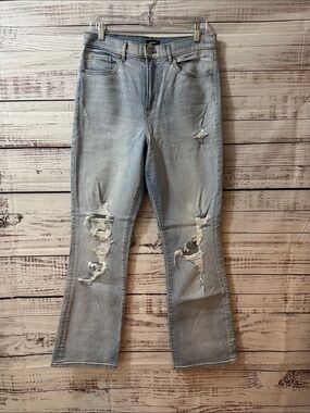 Express Light Blue Distressed Boot Cut Jeans